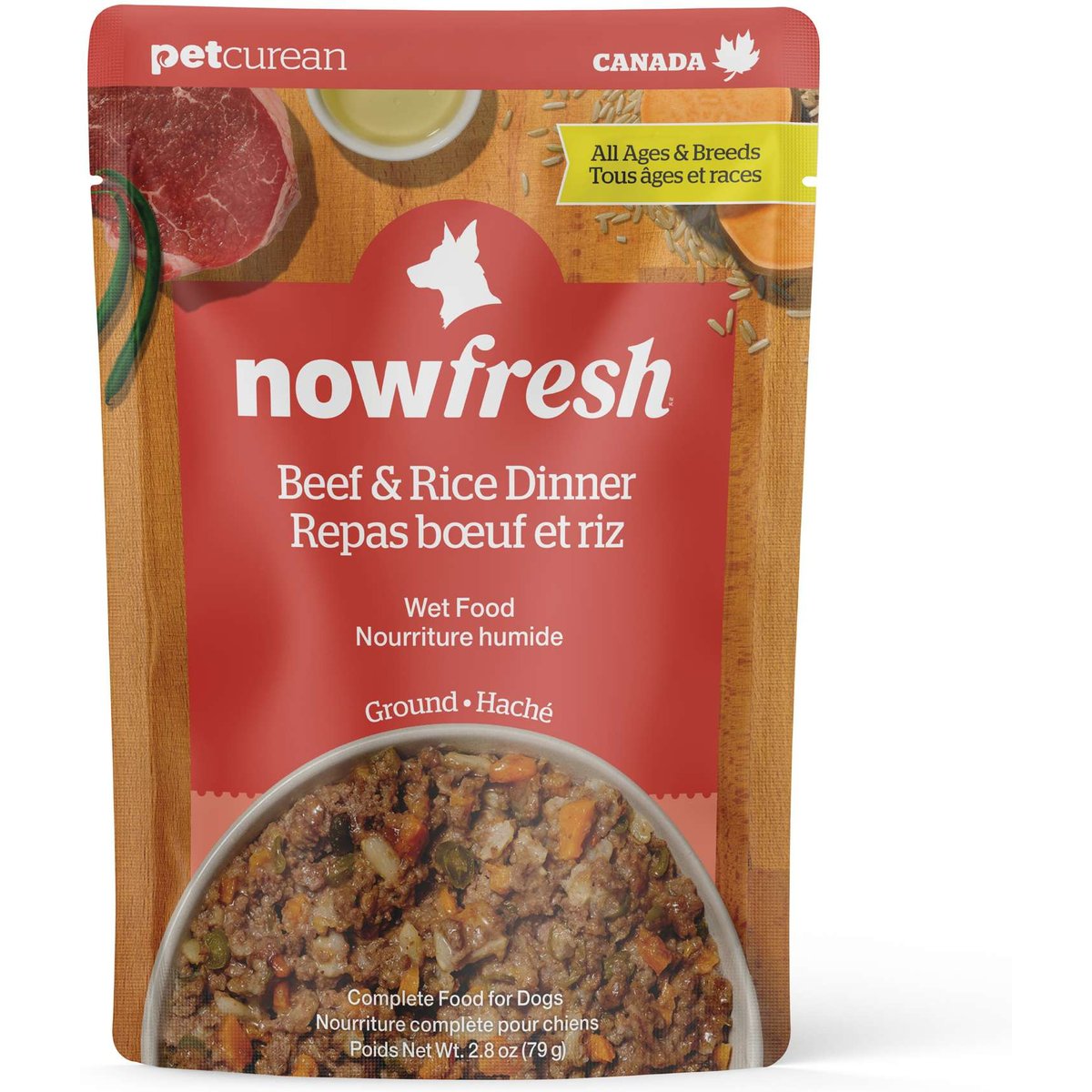 Now Fresh Ground Beef & Rice Dinner Wet Dog Food, 2.8-oz pouch, case of 12