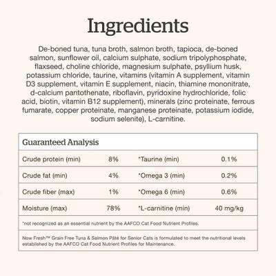 Show full view: Now Fresh Grain-Free Tuna & Salmon Pate Senior Wet Cat Food, 2.5-oz pouch, case of 12 slide 8 of 10