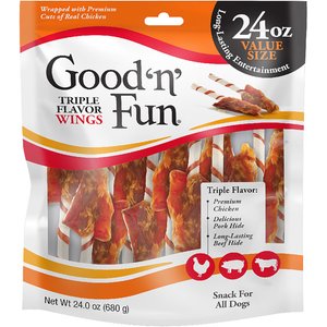 Good 'n' Fun Triple Flavor Wings Chicken, Pork & Beef Hide Dog Chews, 24-oz bag