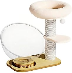 NonoPets Solid Wood Cat Tree Climbing Frame with Acrylic Spacecraft Nest, Beige slide 2 of 5