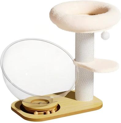 Show full view: NonoPets Solid Wood Cat Tree Climbing Frame with Acrylic Spacecraft Nest, Beige slide 4 of 6