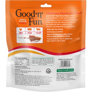 Good 'n' Fun Triple Flavor Wings Chicken, Pork & Beef Hide Dog Chews, 24-oz bag