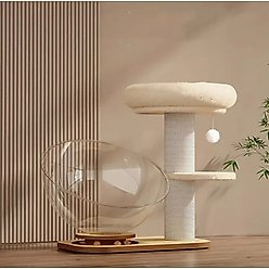 NonoPets Solid Wood Cat Tree Climbing Frame with Acrylic Spacecraft Nest, Beige