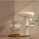 NonoPets Solid Wood Cat Tree Climbing Frame with Acrylic Spacecraft Nest, Beige