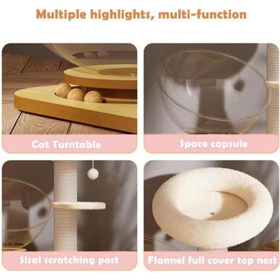 Show full view: NonoPets Solid Wood Cat Tree Climbing Frame with Acrylic Spacecraft Nest, Beige slide 5 of 6