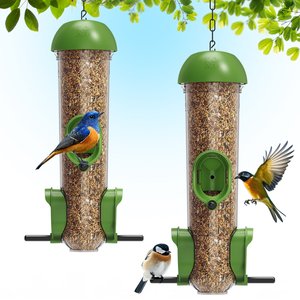LONA Love Nature 2-Pieces Outdoor 3-Port Wild Bird Feeder, Green, 1000-mL, 2 count