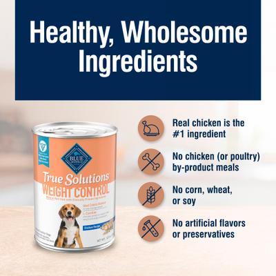 Show full view: Blue Buffalo True Solutions Natural Weight Control Chicken Adult Wet Dog Food, 12.5-oz can, case of 3 slide 7 of 13