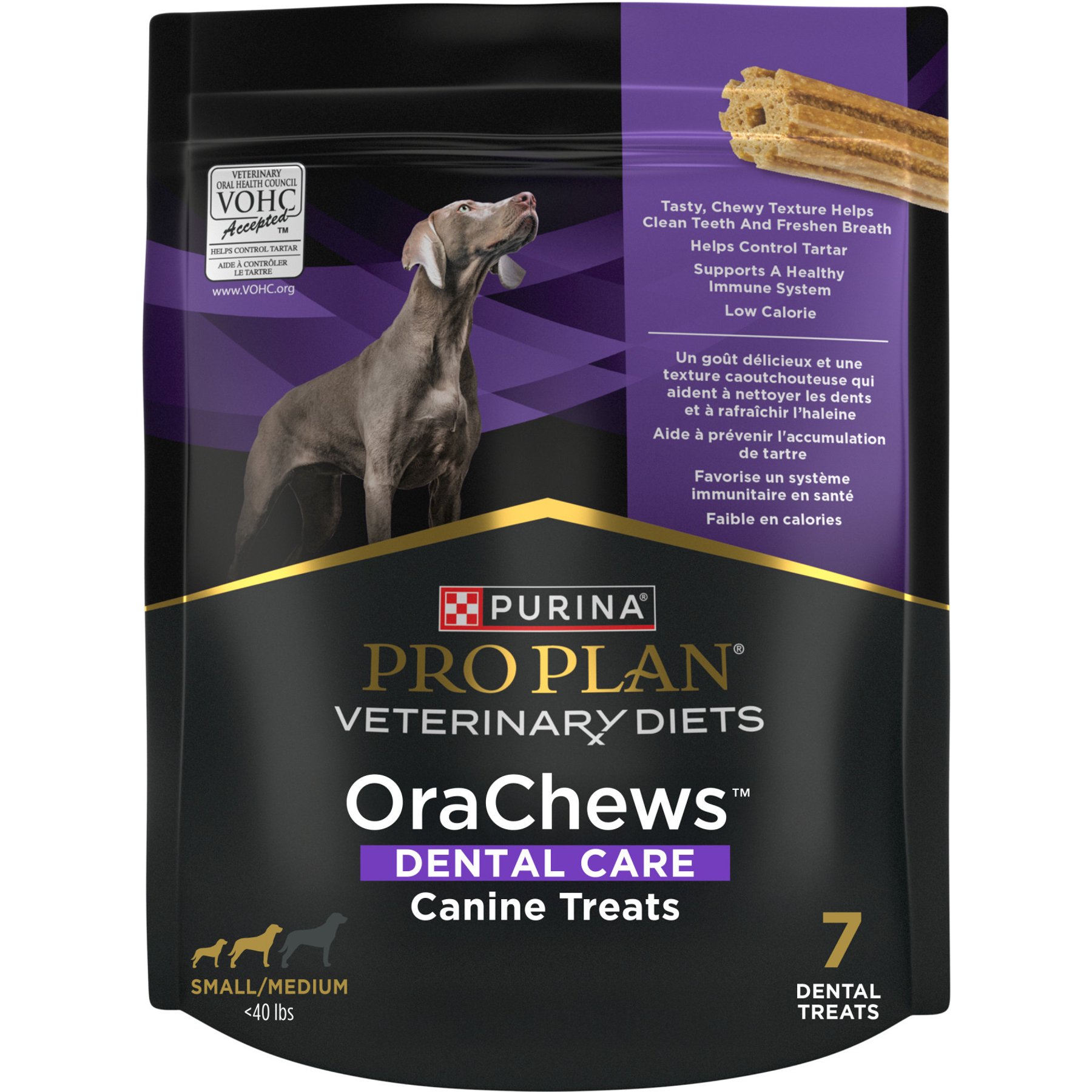 Purina Pro Plan Veterinary Diets Orachews Small & Medium Low Fat Chicken Adult Dental Dog Treats, 7 count