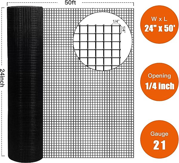 Show full view: LIZEVINC Vinyl Coated Hardware Mesh Cloth for Chicken Coop, Dog Fence & Garden Protection, Black, 24-in slide 2 of 7