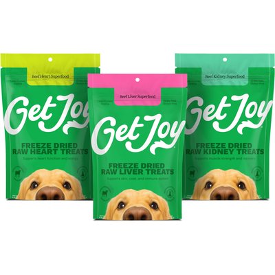 Get Joy Get Joy Superfood Beef Organ Freeze-Dried Dog Treats Variety Pack - Heart High Protein, Grain & Gluten-Free, 4-oz bag + Kidney High Protein, Grain & Gluten-Free, 4-oz bag + Liver High Protein, Grain & Gluten-Free, 4-oz bag