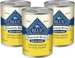 Blue Buffalo Homestyle Recipe Healthy Weight Chicken Dinner with Garden Vegetables & Brown Rice Canned Dog Food, 12.5-oz can, 3 count