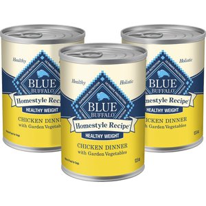 Blue Buffalo Homestyle Recipe Healthy Weight Chicken Dinner with Garden Vegetables & Brown Rice Canned Dog Food, 12.5-oz can, 3 count