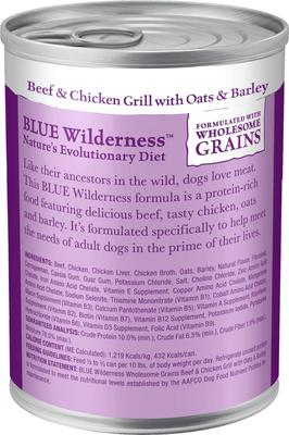 Show full view: Blue Buffalo Wilderness Beef & Chicken Grill Grain-Free Canned Dog Food, 12.5-oz can, 3 count slide 3 of 12