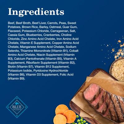 Show full view: Blue Buffalo Homestyle Recipe Beef Dinner with Garden Vegetables & Sweet Potatoes Canned Dog Food, 12.5-oz can, 3 count slide 6 of 12