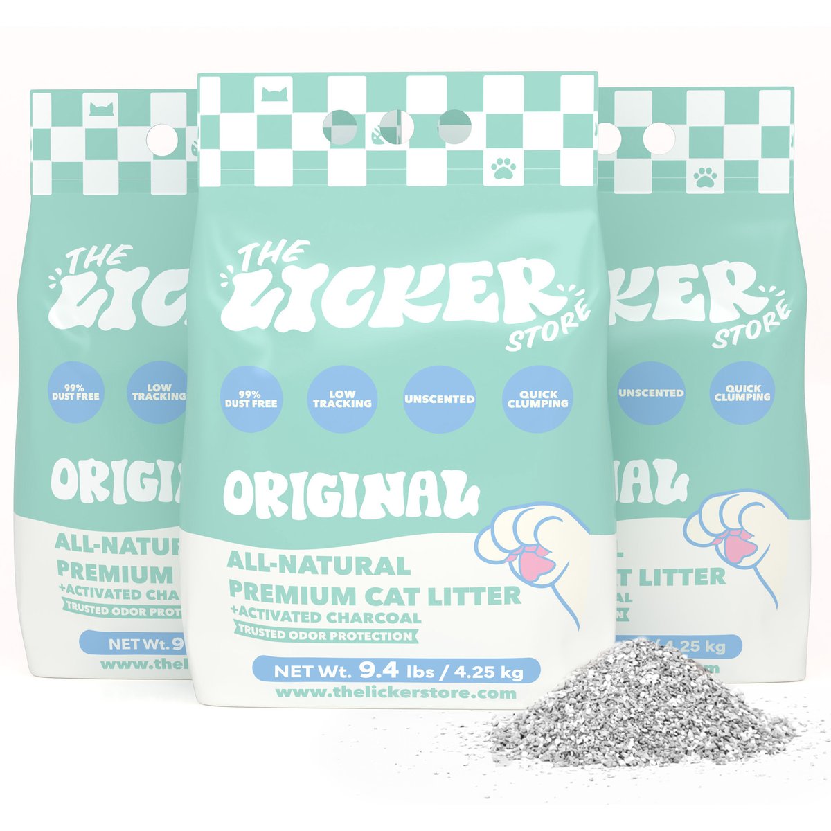 THE LICKER STORE Unscented Premium Clumping Bentonite Clay Cat Litter with Activated Charcoal, 28-lb bag