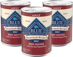 Blue Buffalo Homestyle Recipe Beef Dinner with Garden Vegetables & Sweet Potatoes Canned Dog Food, 12.5-oz can, 3 count