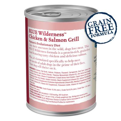 Show full view: Blue Buffalo Wilderness Salmon & Chicken High-Protein Grain-Free Adult Canned Dog Food, 12.5-oz can, 3 count slide 3 of 12