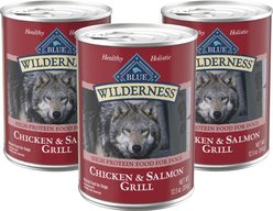 Blue Buffalo Wilderness Salmon & Chicken High-Protein Grain-Free Adult Canned Dog Food, 12.5-oz can, 3 count