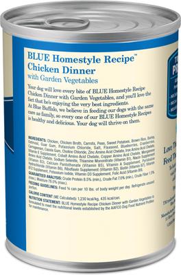 Show full view: Blue Buffalo Homestyle Recipe Chicken Dinner with Garden Vegetables & Brown Rice Canned Dog Food, 12.5-oz can, 3 count slide 3 of 12