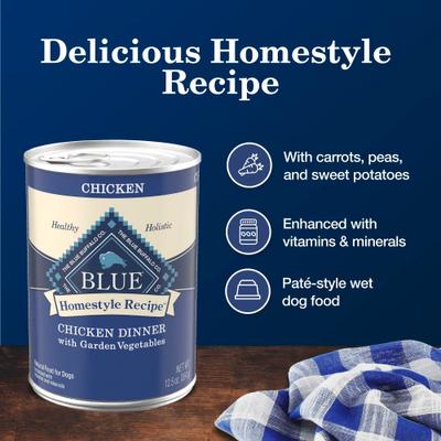 Show full view: Blue Buffalo Homestyle Recipe Chicken Dinner with Garden Vegetables & Brown Rice Canned Dog Food, 12.5-oz can, 3 count slide 5 of 12