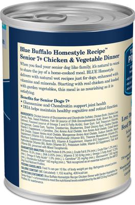 Show full view: Blue Buffalo Homestyle Recipe Chicken Dinner with Garden Vegetables Senior Wet Dog Food, 12.5-oz can, 3 count slide 3 of 12