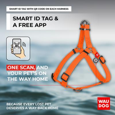 Show full view: WAUDOG Waterproof Dog Harness with QR Tag, Orange, Medium slide 5 of 7