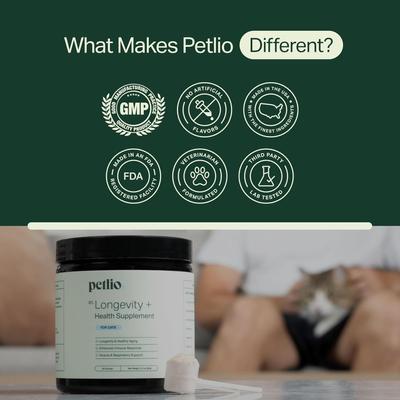 Show full view: Petlio Longevity+ Chicken Flavored Powder Health Supplement for Cats, 90 scoops slide 8 of 11