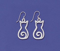 Basic Spirit Cat Dangle Earrings, Silver