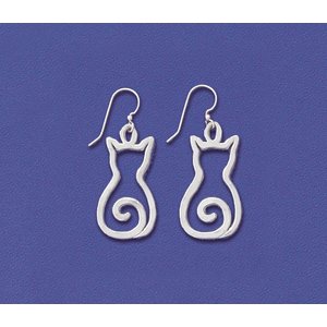 Basic Spirit Cat Dangle Earrings, Silver
