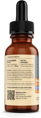 Show full view: Treatibles Extra Stength Oil Dropper 1000-mg Full Spectrum Hemp Extract Canine Peanut Butter Flavored Liquid Calming Supplement for Dogs, 1-fl oz bottle slide 3 of 4
