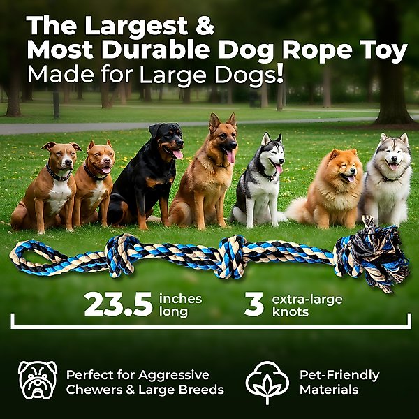 Show full view: Pacific Pups Rescue 3 Knots Tough Dog Rope Tug Toy, Large, 1 count, Blue slide 2 of 9