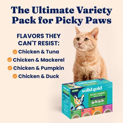 Show full view: Solid Gold Nature's Harmony Variety Pack Grain-Free Shreds in Gravy Wet Cat Food, 3-oz can, case of 12 slide 5 of 10