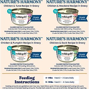 Solid Gold Nature's Harmony Variety Pack Grain-Free Shreds in Gravy Wet Cat Food, 3-oz can, case of 12