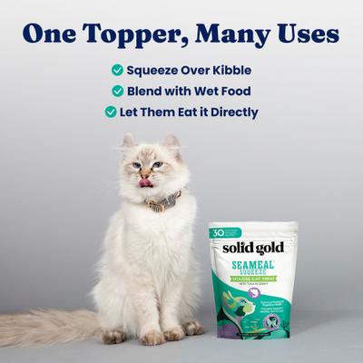 Show full view: Solid Gold SeaMeal Mousse Lickable Squeeze Tuna Skin & Coat Digestive & Immune Health Cat Treats, 4 count slide 3 of 12