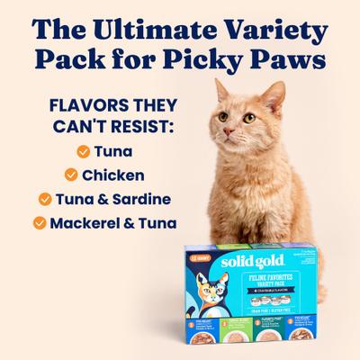 Show full view: Solid Gold Feline Favorites Variety Pack Grain-Free Wet Cat Food, 3-oz can, case of 12 slide 5 of 10