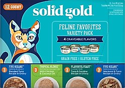 Solid Gold Feline Favorites Variety Pack Grain-Free Wet Cat Food, 3-oz can, case of 12