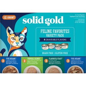 Solid Gold Feline Favorites Variety Pack Grain-Free Wet Cat Food, 3-oz can, case of 12