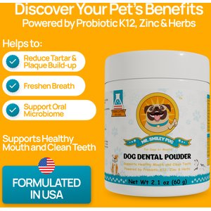 Mr. Smiley Pug Dental Powder for Dogs, 60-g jar