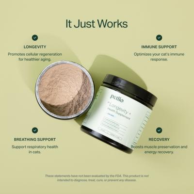 Show full view: Petlio Longevity+ Chicken Flavored Powder Health Supplement for Cats, 90 scoops slide 7 of 11