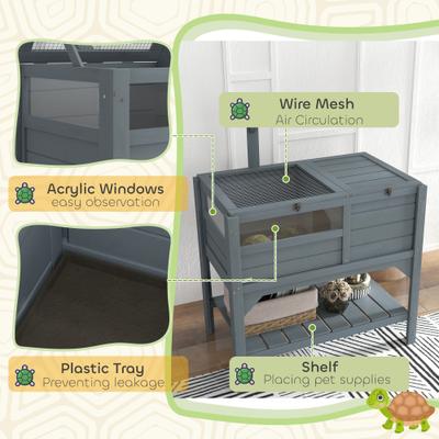 Show full view: PawHut Weather-Protected Tortoise Habitat with Shelf Storage, Gray slide 7 of 9