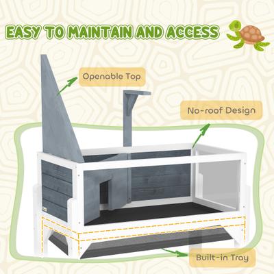 Show full view: PawHut Wooden Tortoise Habitat with Storage Shelf, Gray slide 8 of 9