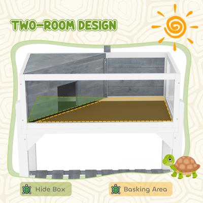 Show full view: PawHut Wooden Tortoise Habitat with Storage Shelf, Gray slide 6 of 9