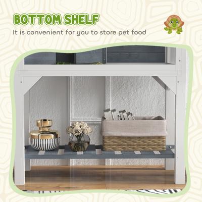 Show full view: PawHut Wooden Tortoise Habitat with Storage Shelf, Gray slide 4 of 9
