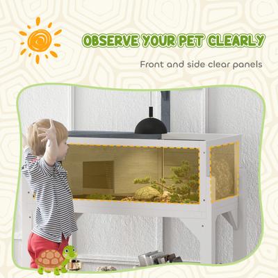 Show full view: PawHut Wooden Tortoise Habitat with Storage Shelf, Gray slide 5 of 9
