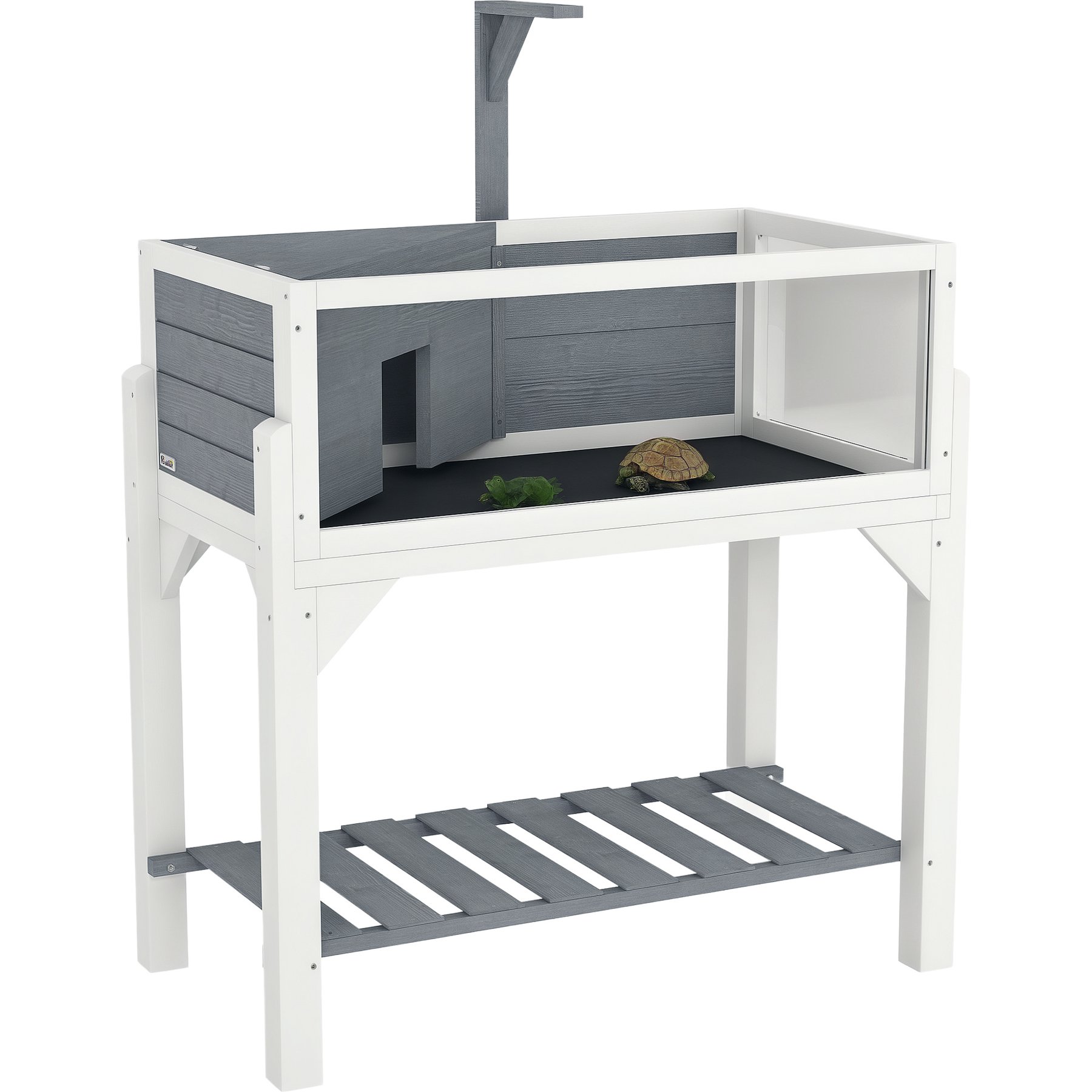 PawHut Wooden Tortoise Habitat with Storage Shelf, Gray