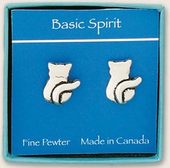 Basic Spirit Cat Stud Earrings, Silver