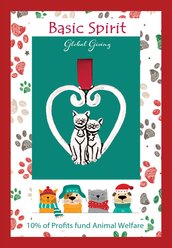 Basic Spirit Christmas Heart Cats Animal Welfare Ornament, Silver