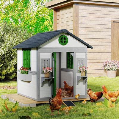 Show full view: Outsunny Wooden Chicken Coop for Duck & Goose, White, 44.9 x 49. x 53.1-in slide 3 of 9