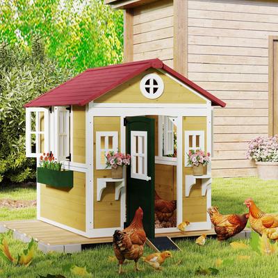 Show full view: Outsunny Wooden Chicken Coop for Duck & Goose, Beige, 44.9 x 49. x 53.1-in slide 5 of 9