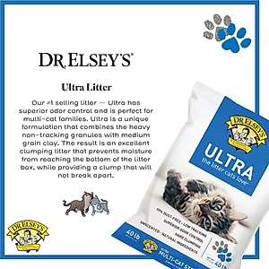 Dr. Elsey's Ultra Unscented Clumping Clay Cat Litter, 40-lb bag